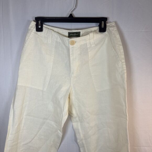 Women’s Eddie Bauer Cream Wide Leg Linen Capri Pants Size 8 Petite NWOT - Picture 2 of 14